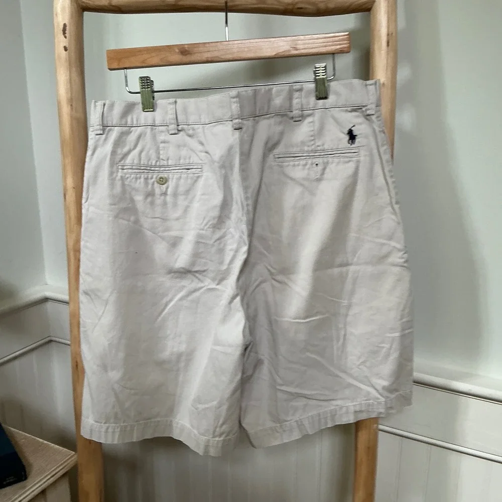Polo Ralph Lauren Mens Tyler Short Tan Khaki Pleated Chino Cotton Shorts 35W
